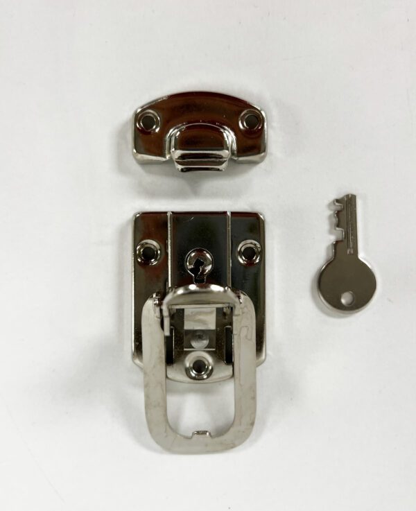 A key and lock are attached to the latch.