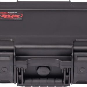 Black plastic carrying case with handle.