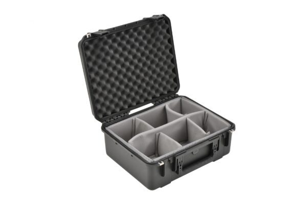 A black case with six compartments inside of it.