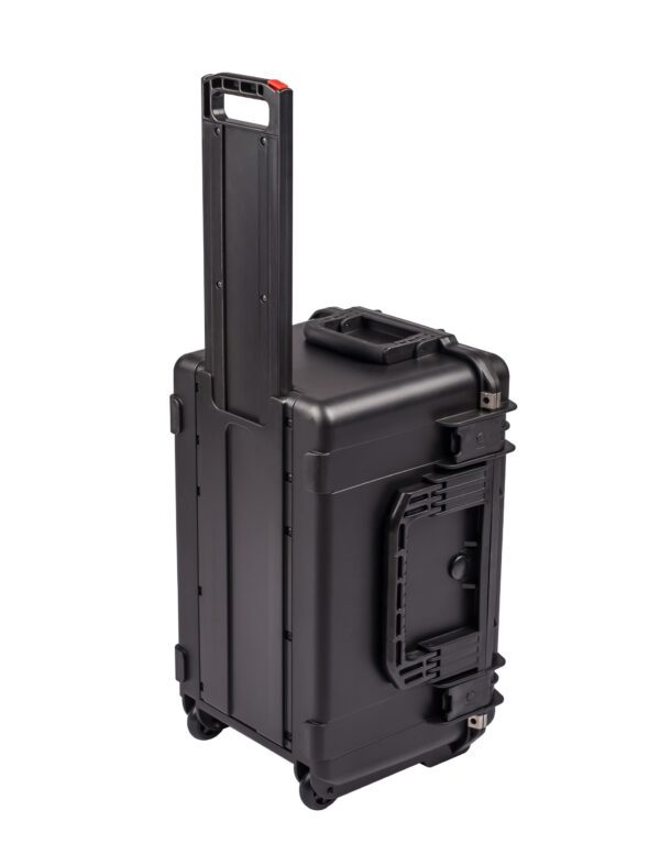 A black case with wheels and handle.