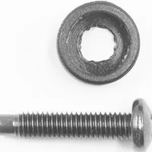 Black screw and plastic washer.