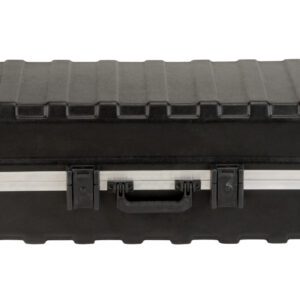 A black case with white lining and handles.