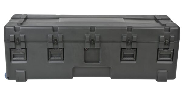 A black plastic case with two handles and one handle missing.