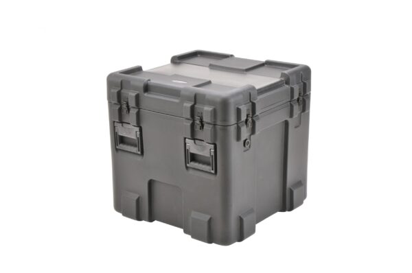 A gray plastic case with two handles on the side.