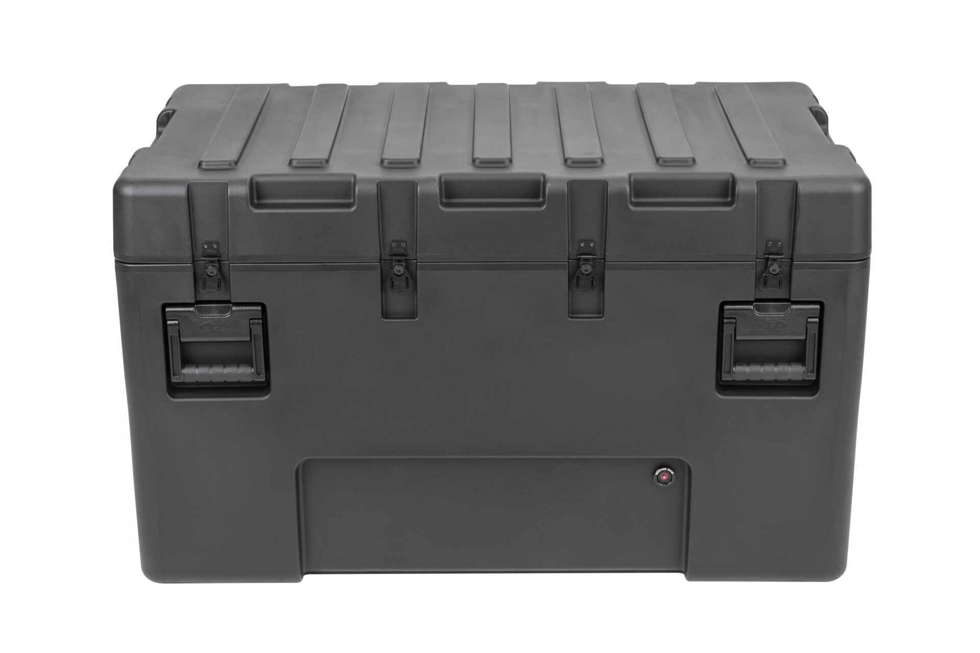 A black plastic case with handles and wheels.