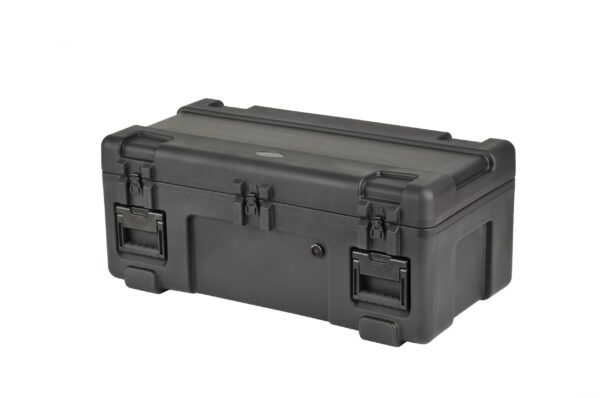 A black case with two locks on top of it.