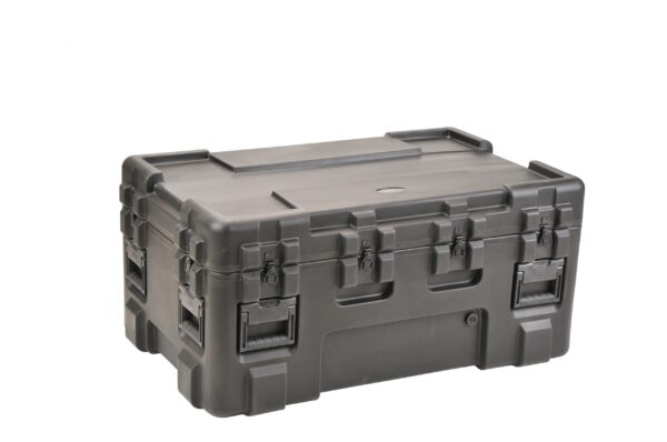 A large gray plastic case with two handles.