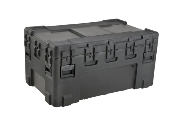 A black plastic case with two handles on top.