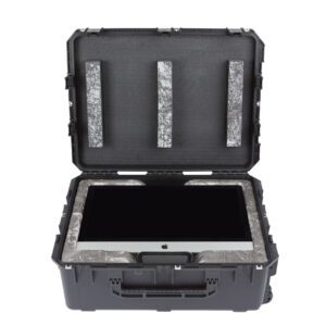 A case with a tablet sitting inside of it.