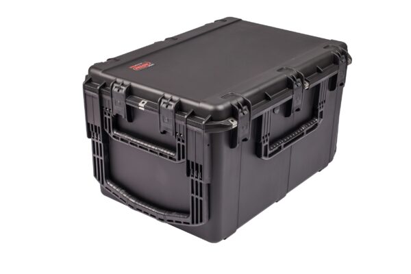 A black case with handles and a handle on the side.