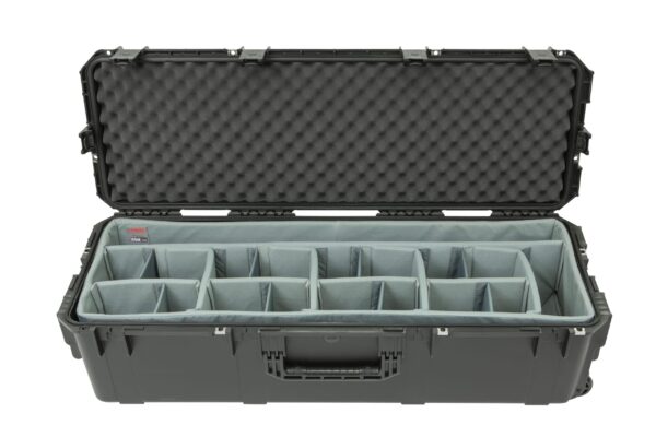 A black case with many compartments inside of it