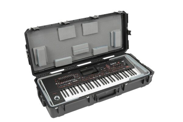A black case with a keyboard inside of it