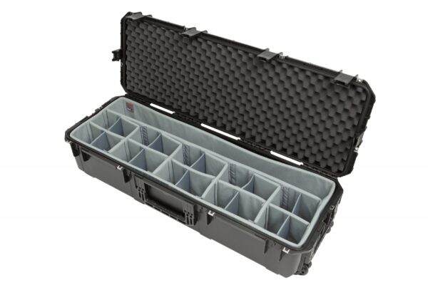 A black case with compartments inside of it.