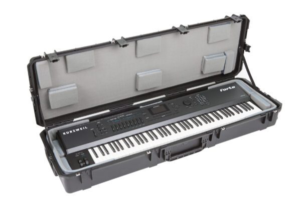 A black case with a keyboard inside of it