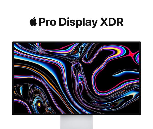 A black and white photo of an apple pro display xdr.