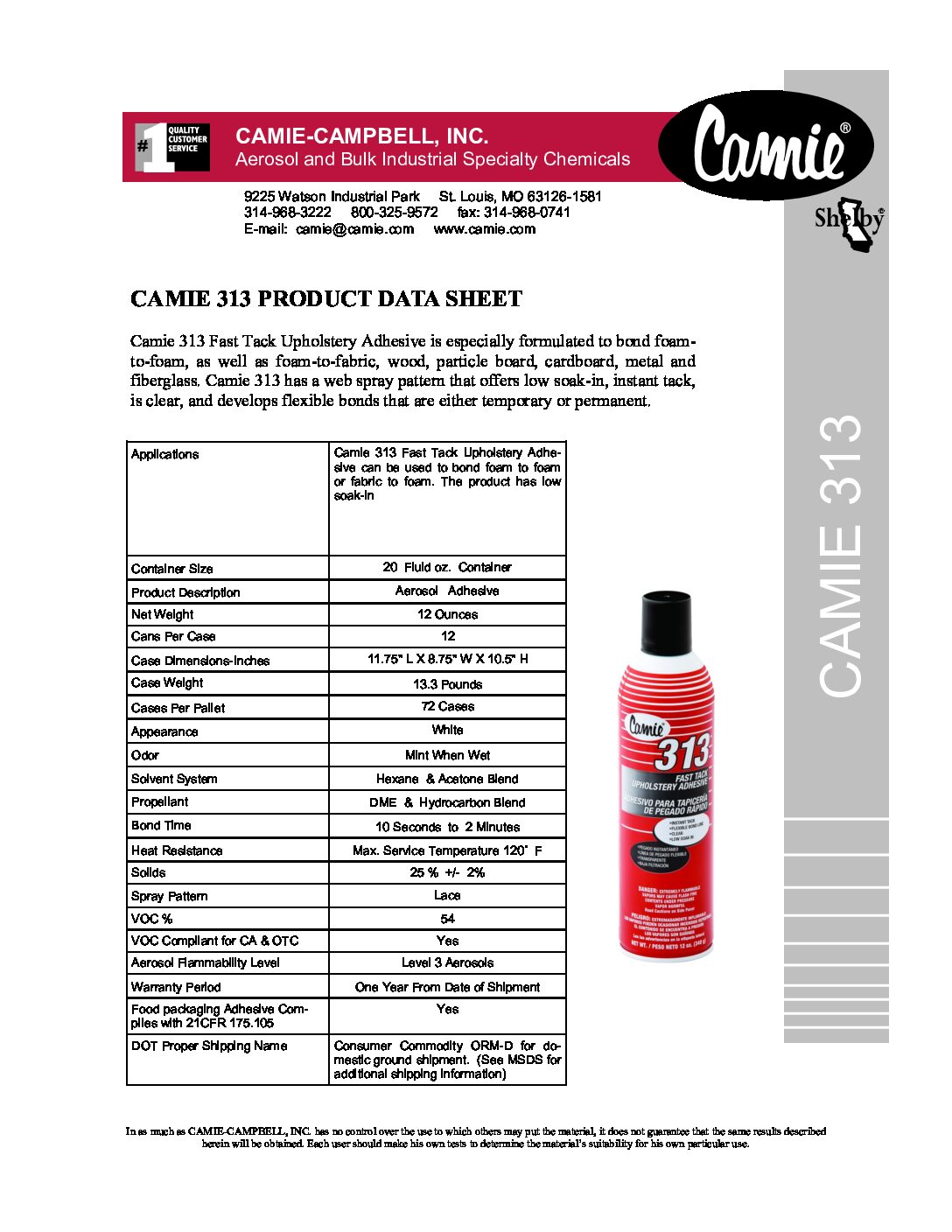 Buy Camie 313, Foam Glue Upholstery Adhesive, 12 Oz Can, Clear