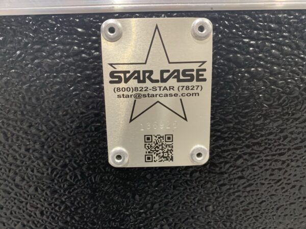 A close up of the star case logo on a black box