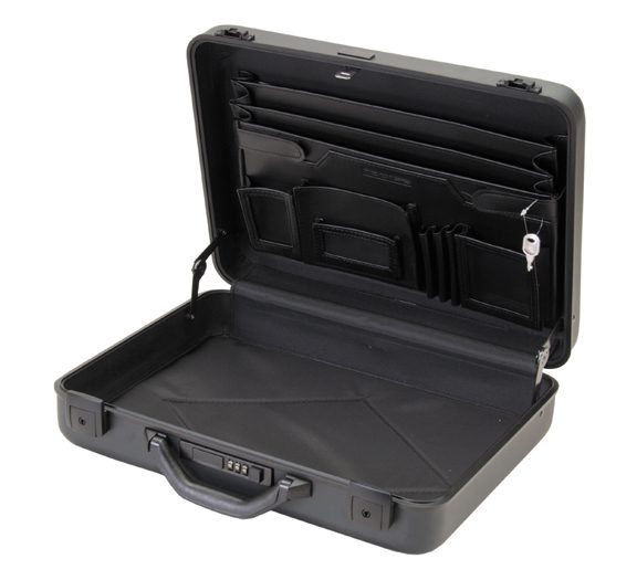 A close-up shot of the Open Black Briefcase top view