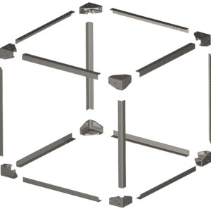A group of metal bars arranged in the shape of an icosahedron.